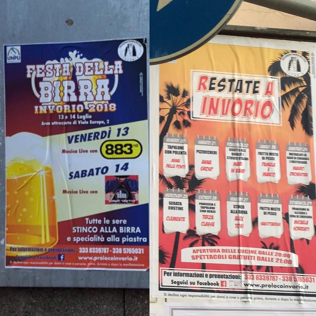 Manifesti della Festa della Birra di Invorio affissi in strada